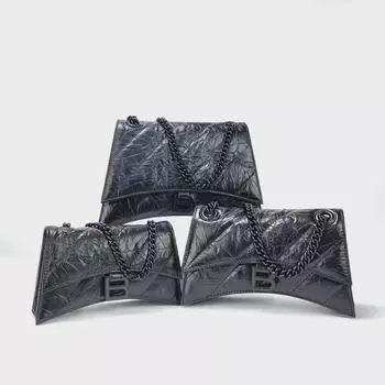 «Женская сумка через плечо из коровьей кожи с бриллиантовой цепочкой 2024 года в форме песочных часов» 25x15x7.5 cm чёрный