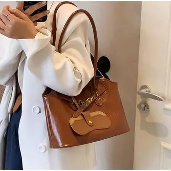 Женская сумка через плечо из кожи в стиле ретро, портфель, большая вместительная сумка под мышкой с подвеской, сумка-тоут для поездок на работу и на свадьбу