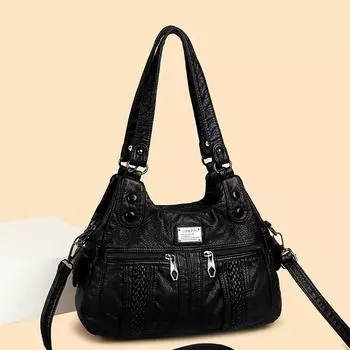 Женская сумка через плечо из кожи в стиле ретро с несколькими карманами, модная сумка большой вместимости