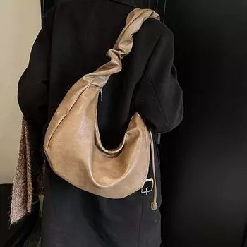 Женская сумка через плечо из кожи в форме полумесяца с мягким внутренним отделением, однотонная, модная