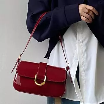 Женская сумка через плечо из лакированной кожи в стиле ретро, роскошная сумка через плечо с клапаном, однотонная сумка подмышками, красная сумка через плечо, женская сумка чёрный