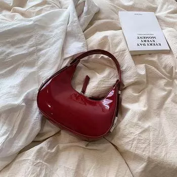 Женская сумка через плечо из лакированной кожи в корейском стиле Niche Design - новая модная и универсальная сумка для подмышек на весну 2024 года Single Pack зелёный