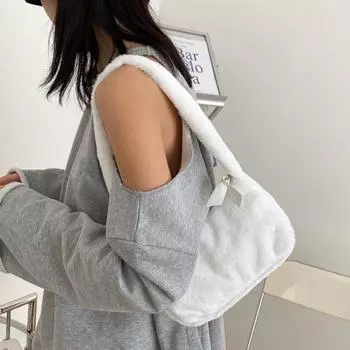 Женская сумка через плечо из мягкого плюша с застежкой-молнией, большая вместимость, сумка под мышкой, твердая розовый