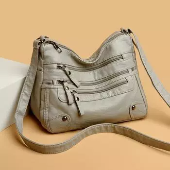 Женская сумка через плечо из мягкой кожи, многофункциональная сумка большой емкости, сумка для подмышек, дорожная сумка через плечо светло-серый