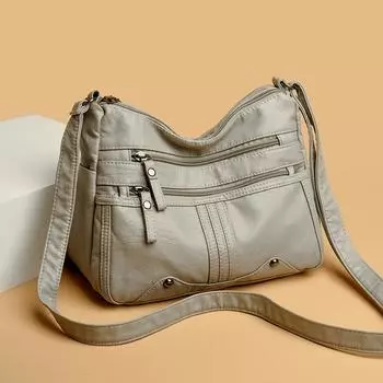 Женская сумка через плечо из мягкой кожи большой вместимости, многослойная сумка через плечо, многофункциональная пригородная дорожная сумка белый