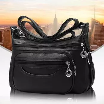 Женская сумка через плечо из мягкой кожи Кожаная сумка-кошелек Повседневная легкая сумка через плечо 31*11*19cm чёрный