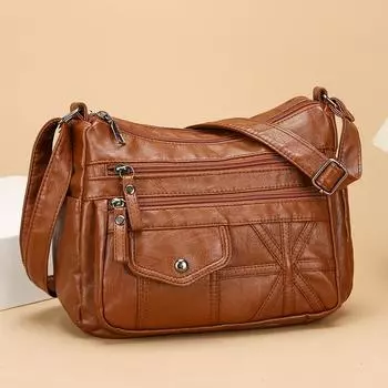 Женская сумка через плечо из мягкой кожи с несколькими отделениями, вместительная сумка для мам среднего и пожилого возраста коричневый