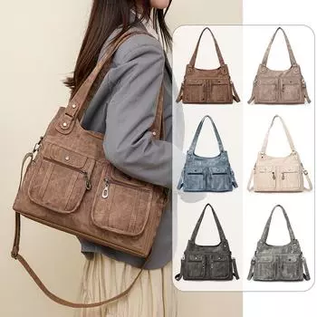 Женская сумка через плечо из мягкой кожи, сумка для мамы среднего возраста, большая вместительная сумка-тоут, сумка через плечо чёрный