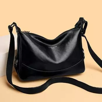 Женская сумка через плечо из мягкой кожи, простая повседневная сумка из ПУ, сумка через плечо для пожилых людей, большая вместимость чёрный