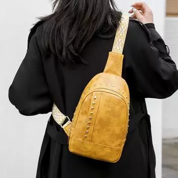 Женская сумка через плечо из мягкой кожи в стиле ретро жёлтый