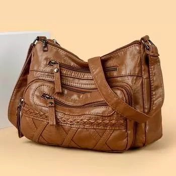 Женская сумка через плечо из мягкой кожи, большая вместимость, сумка через плечо для мам среднего возраста коричневый