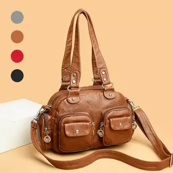 Женская сумка через плечо из мягкой кожи, сумка-тоут для мамы коричневый