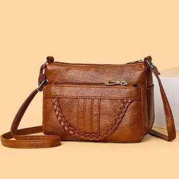 Женская сумка через плечо из мягкой кожи, сумка для мам среднего возраста, большая вместимость, сумка через плечо чёрный