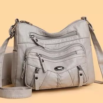 Женская сумка через плечо из мягкой кожи с множеством карманов, сумка через плечо для мам среднего возраста серый