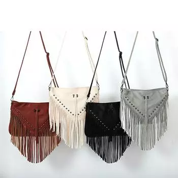Женская сумка через плечо из мягкой кожи с кисточками и бахромой, большая вместимость, в стиле бохо