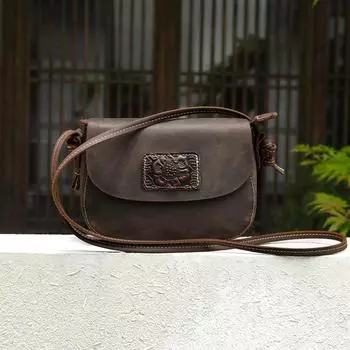 Женская сумка через плечо из натуральной кожи, модная ретро маленькая круглая сумка с ощущением роскоши темный кофе