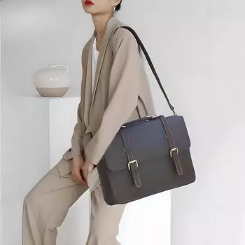 Женская сумка через плечо из натуральной кожи, многофункциональная деловая сумка через плечо, сумка для компьютера темный кофе