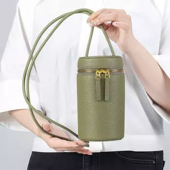 Женская сумка через плечо из натуральной кожи, высококачественная сумка-ведро, первый слой из коровьей кожи, цилиндр для мобильного телефона