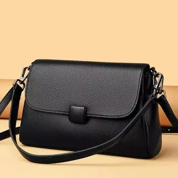 Женская сумка через плечо из натуральной кожи, однотонная кожаная сумка