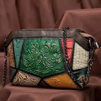 Женская сумка через плечо из натуральной кожи в этническом стиле, сумка через плечо из коровьей кожи в стиле пэчворк