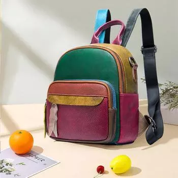 Женская сумка через плечо из натуральной кожи с потертостями в винтажном стиле, модный рюкзак разноцветный