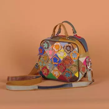 Женская сумка через плечо из натуральной кожи, вышитая вручную, цветочная, ромбовидная, маленькая квадратная сумка