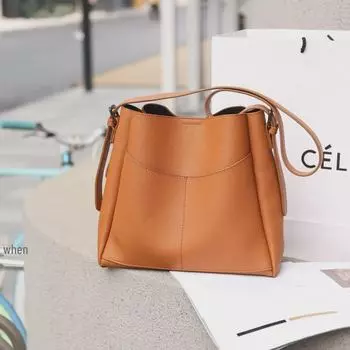 Женская сумка через плечо из натуральной кожи в корейском стиле 2025 года — простая, повседневная, модная универсальная сумка-ведро для мамы и дочки.