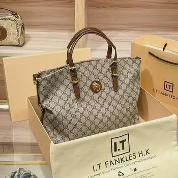 Женская сумка через плечо из натуральной кожи 2024 года, вместительная | Сумка-мессенджер Tote темно-коричневого