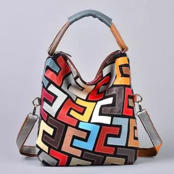 Женская сумка через плечо из натуральной кожи, большая вместимость, ручная сумка через плечо разноцветный