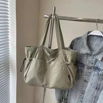 Женская сумка через плечо из однотонного нейлона, модная и универсальная сумка-тоут, женская сумка для поездок на работу чёрный