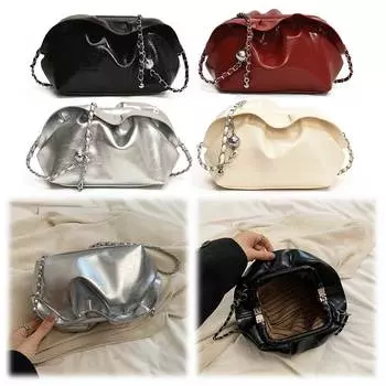 Женская сумка через плечо из плиссированной искусственной кожи, сумка через плечо с цепочкой, клатч-кошелек для путешествий и поездок на работу чёрный