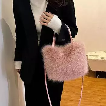 Женская сумка через плечо из плюша с двойными лямками, однотонная многоцелевая сумка для света кофе