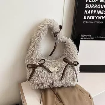 Женская сумка через плечо из плюша с завитками на осень/зиму - милый дизайн ручной работы 35*10*27 покинуть белый