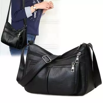 Женская сумка через плечо из ПУ, большая вместительная сумка, сумка-мессенджер, сумка для матери чёрный