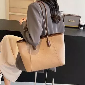 Женская сумка через плечо из ПУ большой вместимости с однотонной строчкой, повседневная сумка-тоут