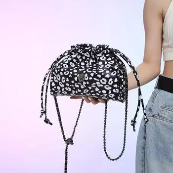 Женская сумка через плечо из ПУ с леопардовым принтом на шнуре, элегантная сумка через плечо для молодежи, повседневная и маятниковая, высокого качества