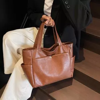 Женская сумка через плечо из ПУ, сумка через подмышку, большая вместительная сумка-тоут чёрный