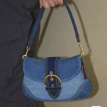 Женская сумка через плечо из синего денима в стиле ретро, весна/лето 2024 г. джинсовый синий