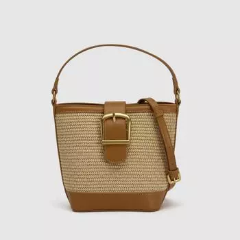 Женская сумка через плечо из соломенной ткани для отдыха, хаки, коричневая, длина 16 см, ширина 10 см, высота 18 см коричневый