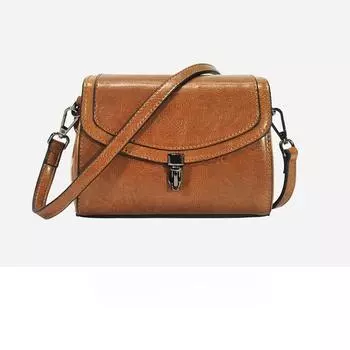 Женская сумка через плечо из вощеной кожи весна/лето, маленькая мини-сумка через плечо, маленькая сумка из натуральной кожи коричневый