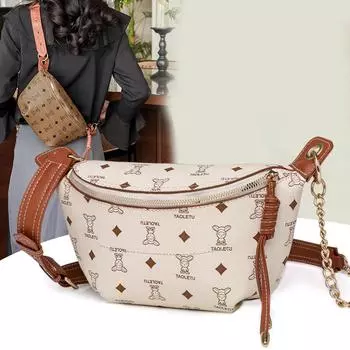 Женская сумка через плечо Кожаная сумка через плечо Женская нагрудная сумка с принтом светло-коричневого
