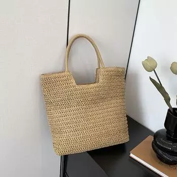 Женская сумка через плечо, летняя соломенная плетеная корзина, модные дорожные сумки для шоппинга, женские роскошные дизайнерские пляжные сумки one size бежевый