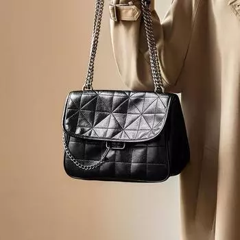 Женская сумка через плечо, маленькая квадратная сумка, черная сумка на цепочке, женская сумка из натуральной кожи чёрный