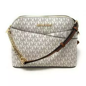 Женская сумка через плечо Michael Kors Jet Set Travel MK Signature Dome, ваниль mk золото