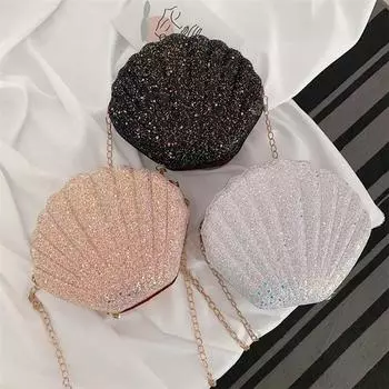 Женская сумка через плечо, милые сумки с лазерными блестками и жемчужными ракушками, женская сумка-мессенджер с цепочкой, сумка на плечо, новая сумка в виде ракушки 19x7x17cm чёрный