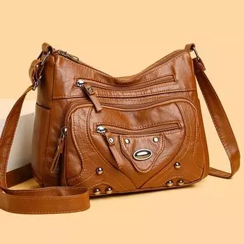 Женская сумка через плечо, многослойная, мягкая, кожаная, сумка через плечо, сумка для мамы среднего возраста фиолетовый