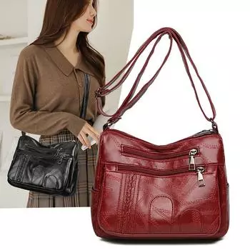 Женская сумка через плечо, многослойная мягкая кожаная сумка через плечо, сумка для матери среднего возраста синий