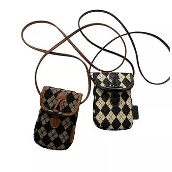 Женская сумка через плечо, модная, в ромбовидную клетку, маленькая сумочка в стиле ретро, сумка через плечо для мобильного телефона, паспорт