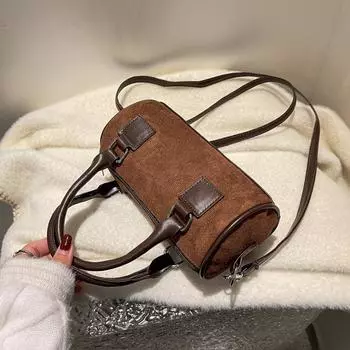 Женская сумка через плечо, модные сумки через плечо для женщин, матовая цилиндрическая ретро-ручная наклонная сумка, кошелек и сумки one size чёрный