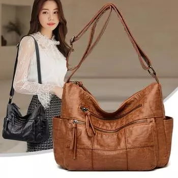 Женская сумка через плечо, мягкая кожа, рюкзак большой емкости, женская сумка через плечо, сумка для мамы коричневый